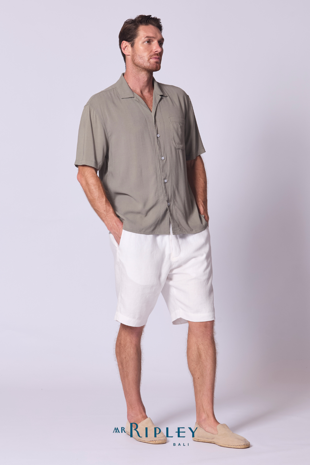 Camp Shirt Cotton Linen Viscose in Khaki