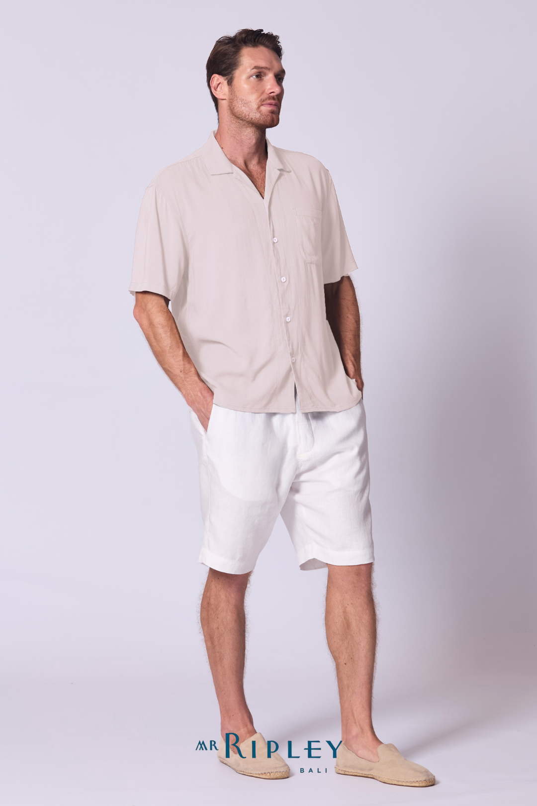 Camp Shirt Cotton Linen Viscose in Natural