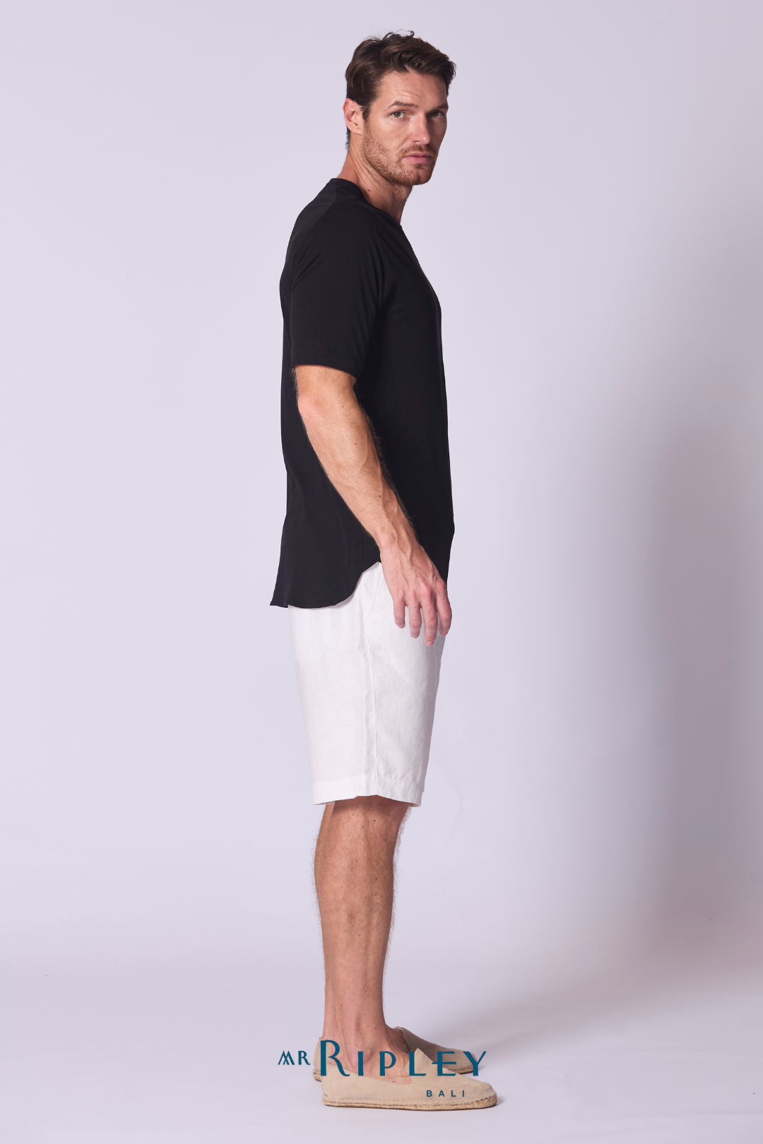 Cotton Supima Notched T Shirt in Black