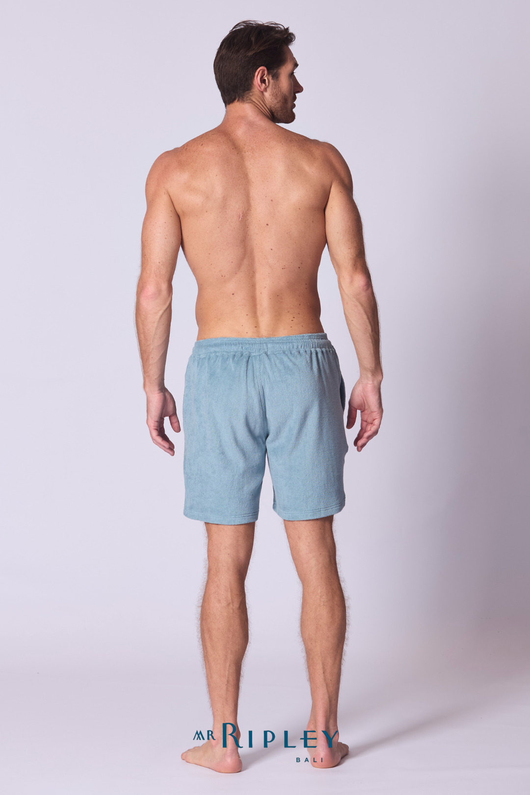Cotton Terry Towelling Beach Short in Capri Blue