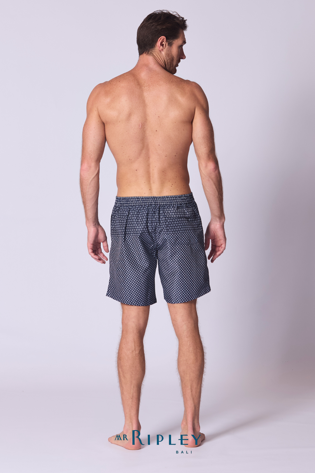 Printed Swim Short in Navy White