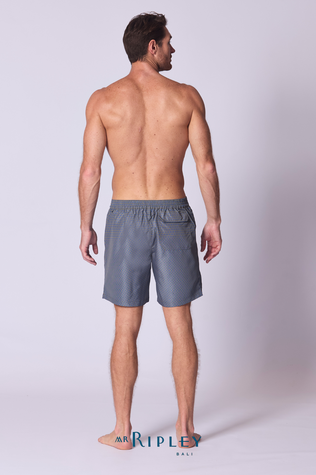 Printed Swim Short in Khaki Azure