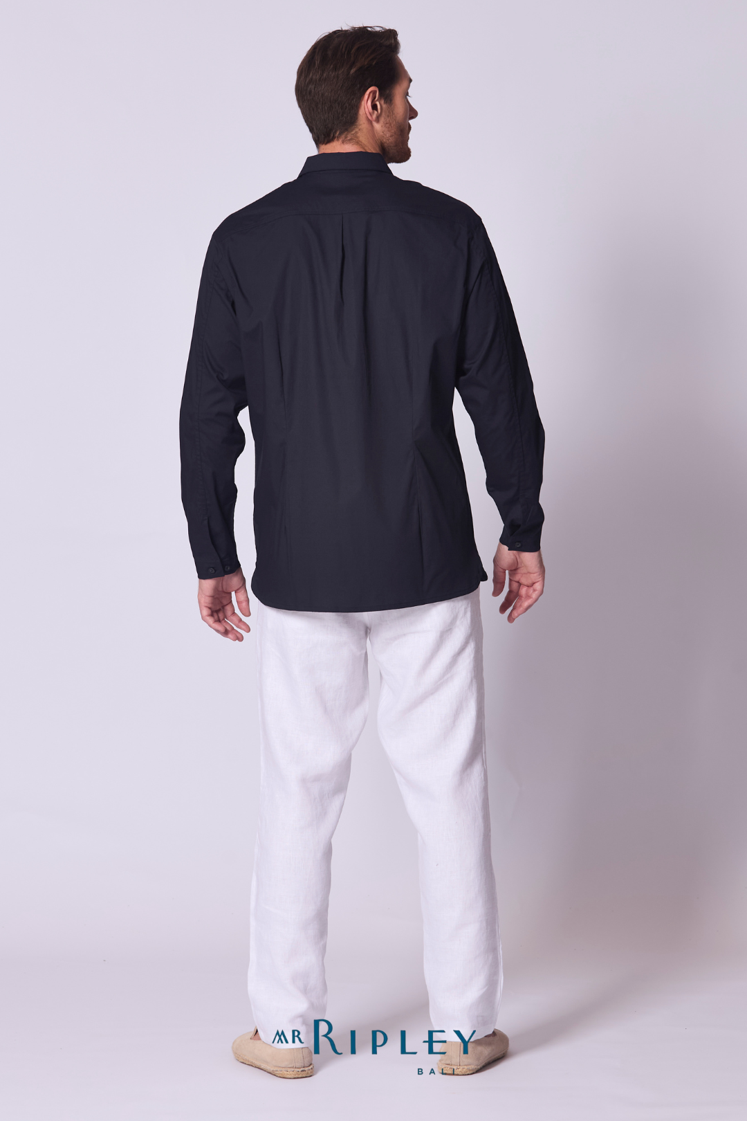 Tab Front Cotton Voile Shirt in Navy