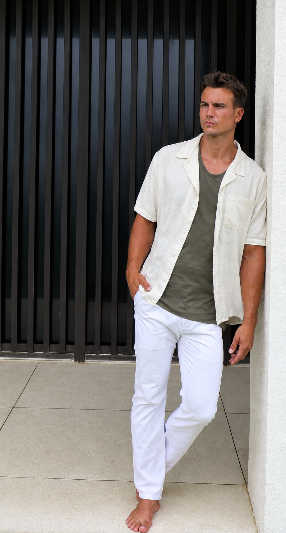 Linen Viscose Camp Shirt Cream
