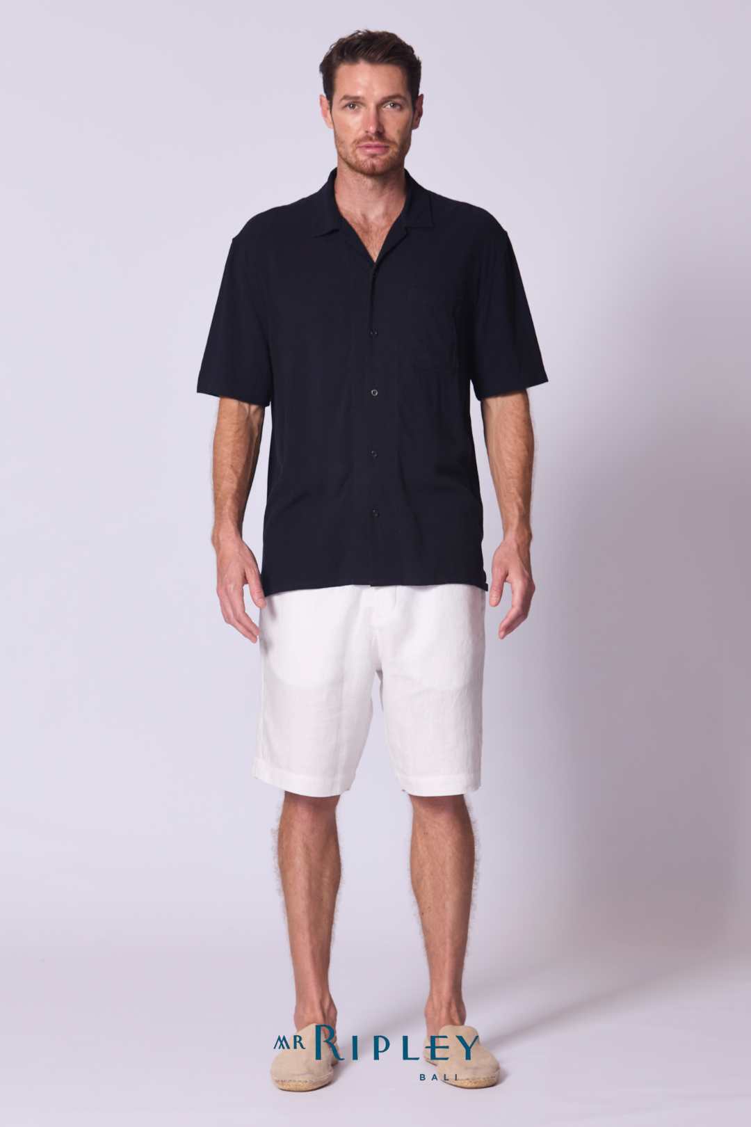 Linen Viscose Camp Shirt Navy