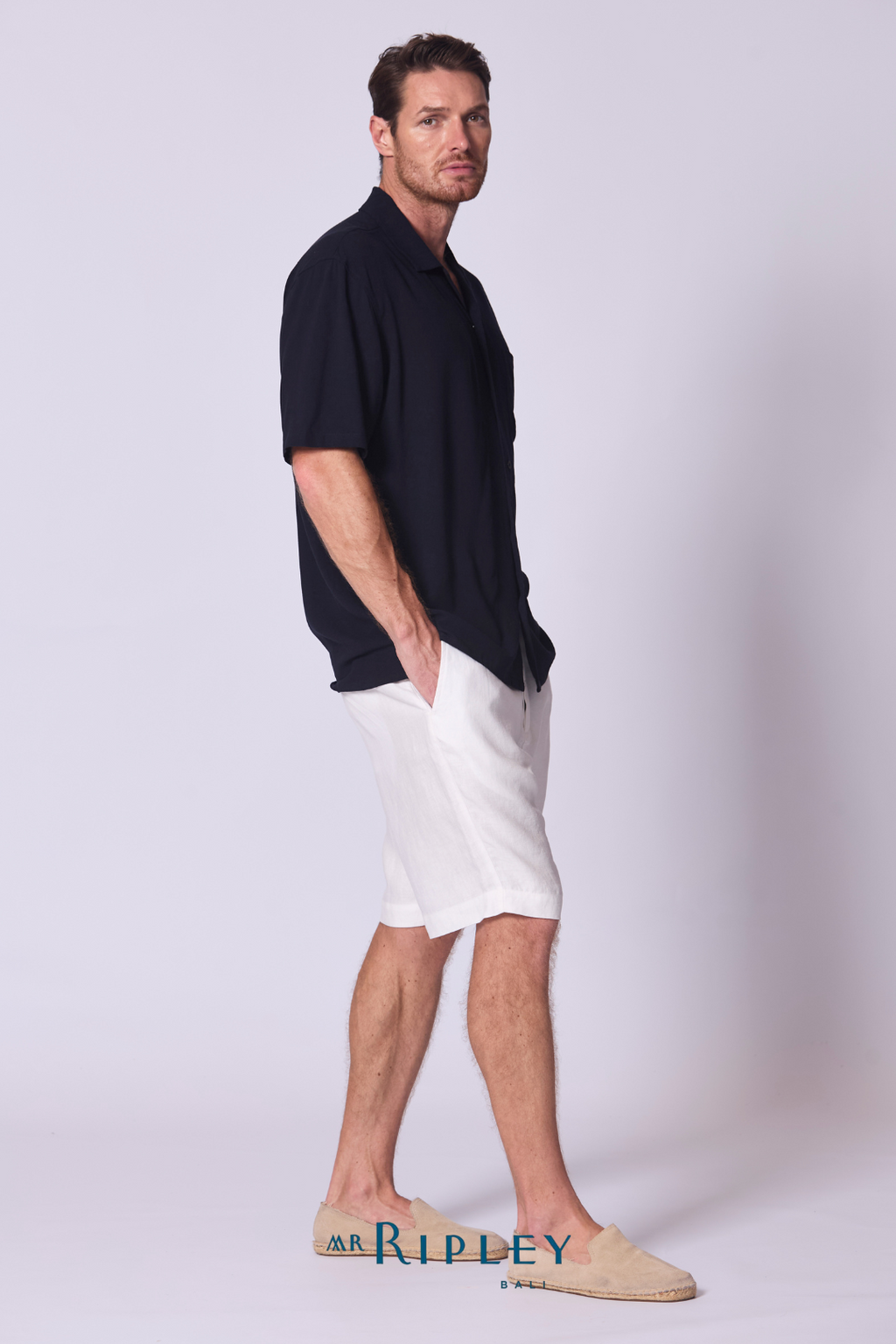 Linen Viscose Camp Shirt Navy