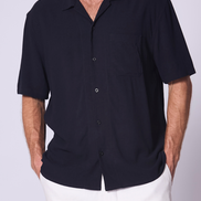 Linen Viscose Camp Shirt Navy