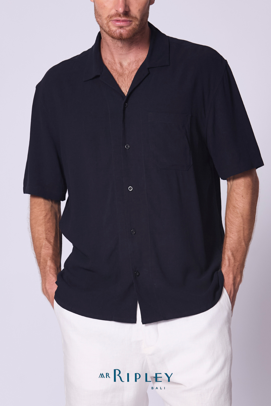 Linen Viscose Camp Shirt Navy
