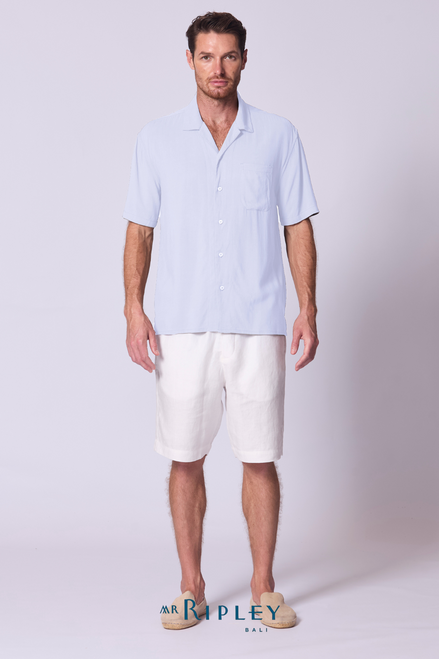Camisa tipo campamento de algodón, lino y viscosa en chambray