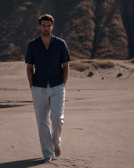 Linen Viscose Camp Shirt Navy Blue