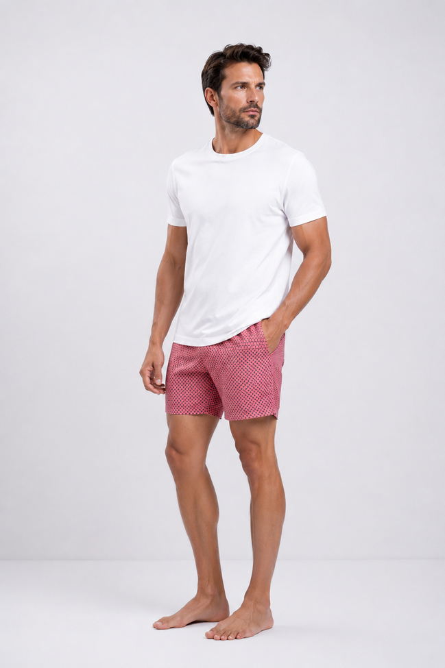Swim Short Print in Melon Navy