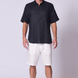 Short Sleeve Linen Shirt with Seam Detail Navy Blue