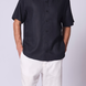 Short Sleeve Linen Shirt with Seam Detail Navy Blue