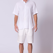 Short Sleeve Linen Shirt with Seam Detail in White