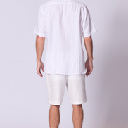 Short Sleeve Linen Shirt with Seam Detail in White