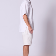 Short Sleeve Linen Shirt with Seam Detail in White