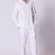 Kemeja Lengan Panjang Linen dengan Detail Jahitan Warna Putih