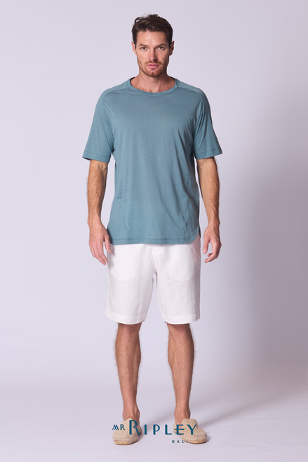 Camiseta de algodón Supima con cuello con muesca en azul Capri