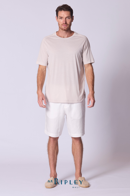 Cotton Supima Notched T Shirt in Stone