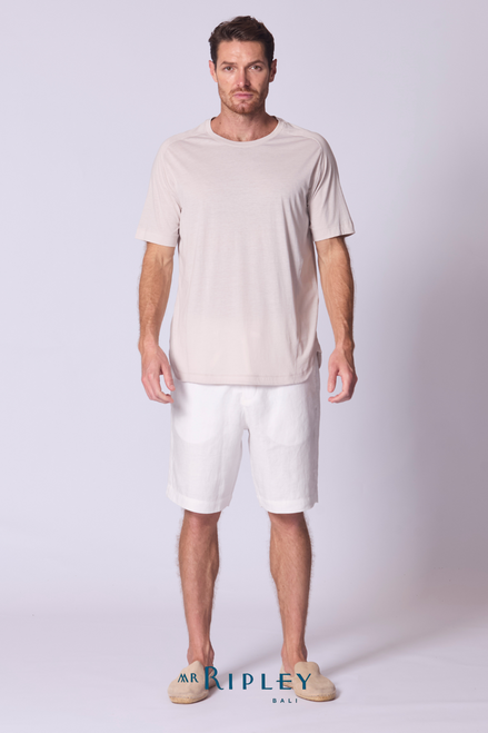 Camiseta de algodón Supima con cuello de muesca en color piedra