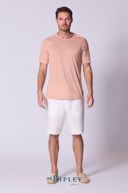Camiseta de Algodón Supima con Escote Hendido en Terracota Suave