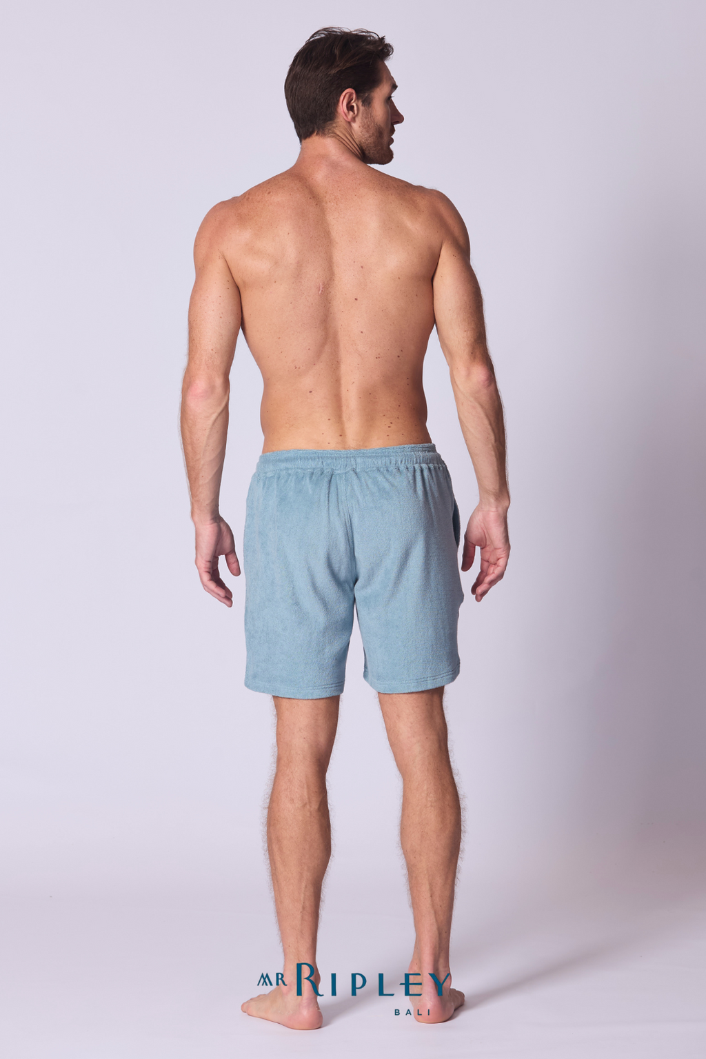 Cotton Terry Towelling Beach Short in Capri Blue