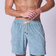 Cotton Terry Towelling Beach Short in Capri Blue