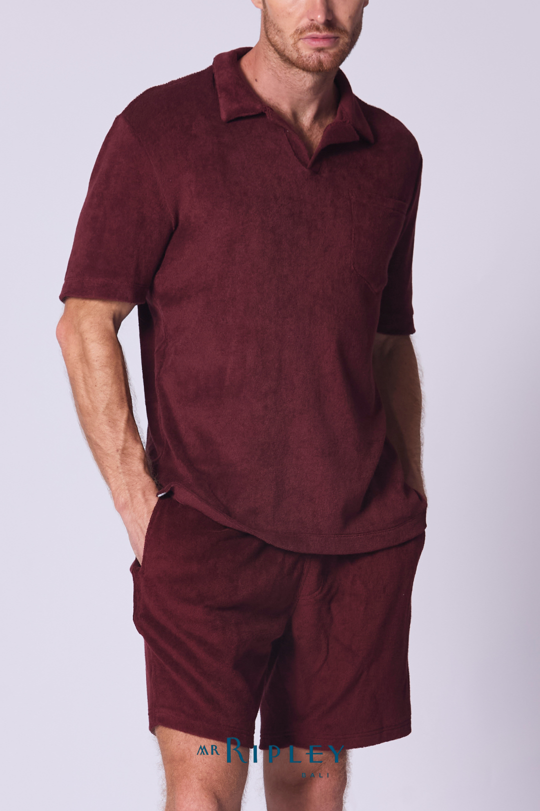 Cotton Terry Towelling Polo Shirt in Picasso Red