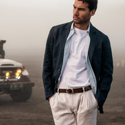 Tailored Classic Linen Blazer in Navy