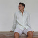 Long Sleeve Linen Shirt with Seam Detail Seafoam