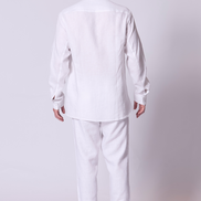 Classic Linen Mandarin Collar Bib Shirt in White