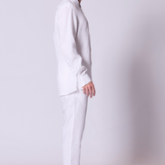 Classic Linen Mandarin Collar Bib Shirt in White