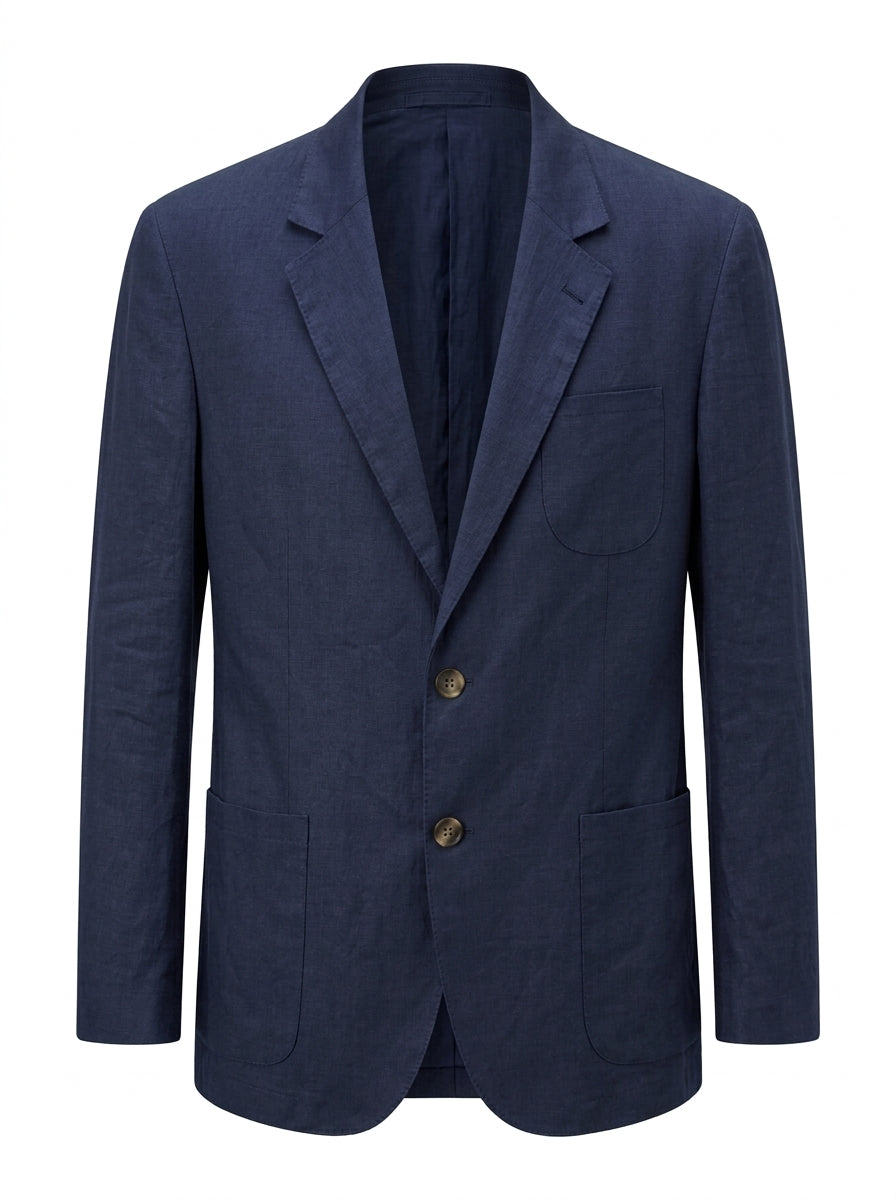 Blazer Linen Klasik Biru Dongker yang Disesuaikan