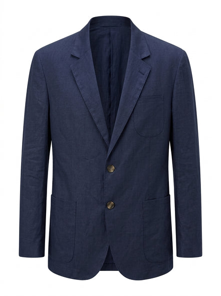 Blazer Linen Klasik Biru Dongker yang Disesuaikan