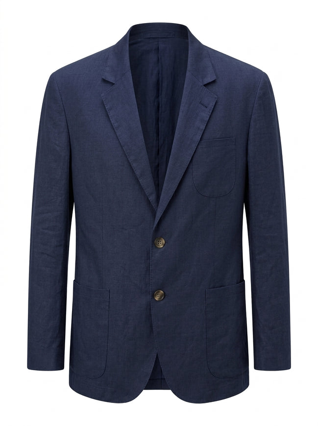 Blazer Linen Klasik Biru Dongker yang Disesuaikan