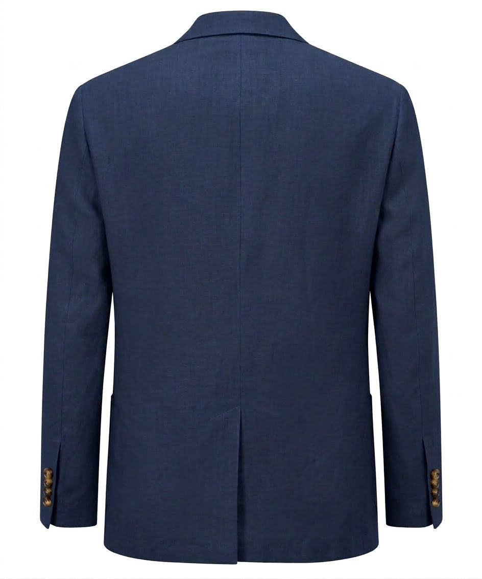 Blazer Linen Klasik Biru Dongker yang Disesuaikan
