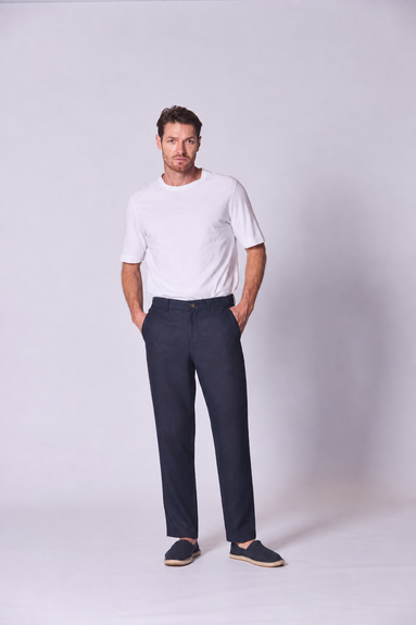 Classic Linen Trousers Navy Blue