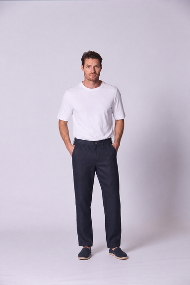Classic Linen Trousers Navy Blue