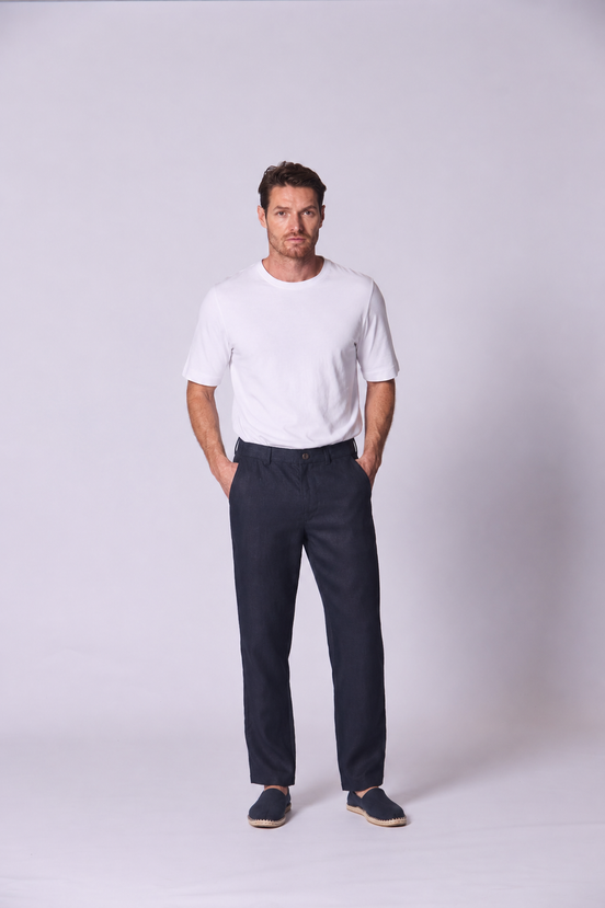 Classic Linen Trousers Navy Blue