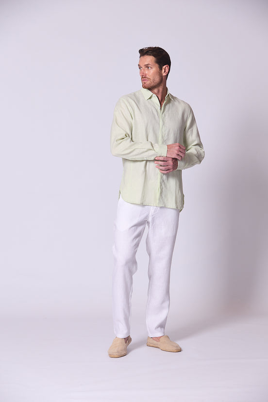 Long Sleeve Linen Shirt with Seam Detail Seafoam
