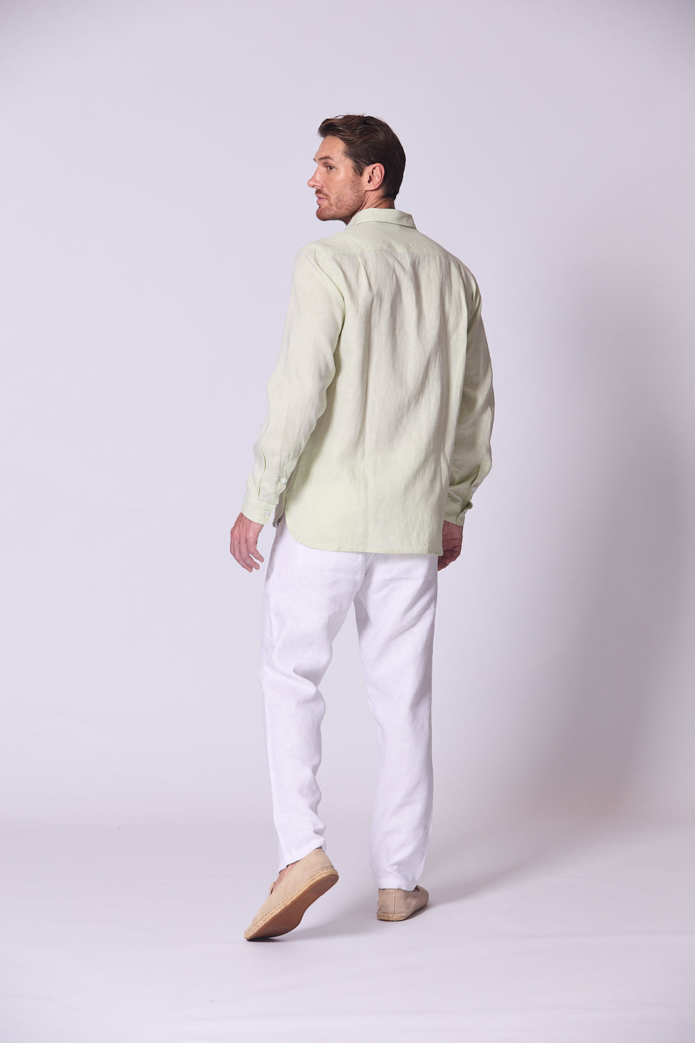 Long Sleeve Linen Shirt with Seam Detail Seafoam