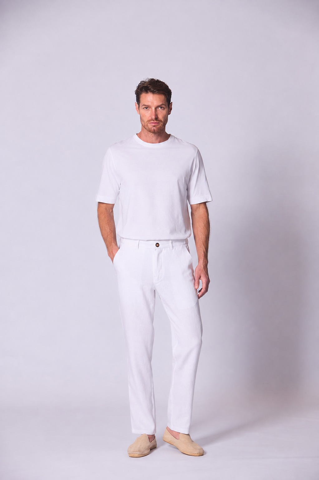 Celana Panjang Linen Santai Warna Putih