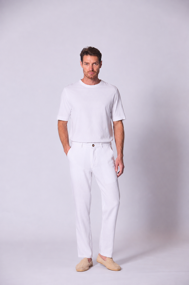Celana Panjang Linen Santai Warna Putih