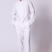 Classic Linen Mandarin Collar Bib Shirt