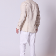 Classic Linen Mandarin Collar Bib Shirt