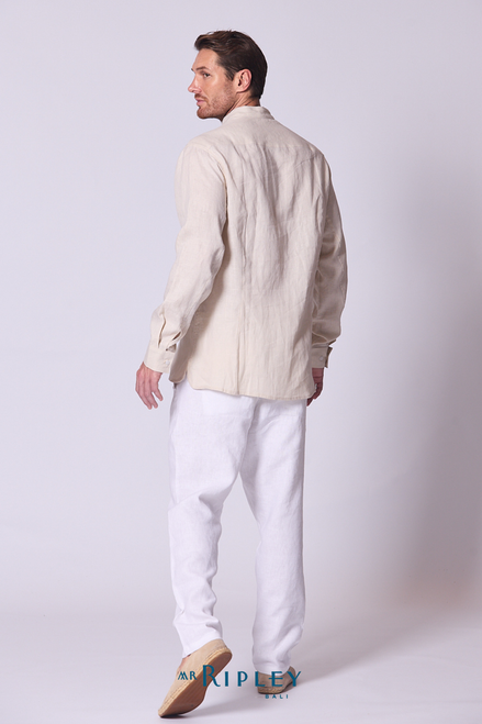 Classic Linen Mandarin Collar Bib Shirt