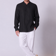 Classic Linen Mandarin Collar Bib Shirt