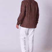 Classic Linen Mandarin Collar Bib Shirt