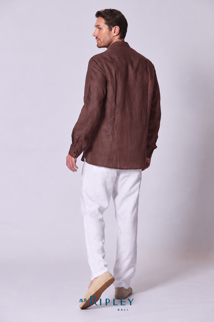 Classic Linen Mandarin Collar Bib Shirt