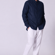 Classic Linen Mandarin Collar Bib Shirt